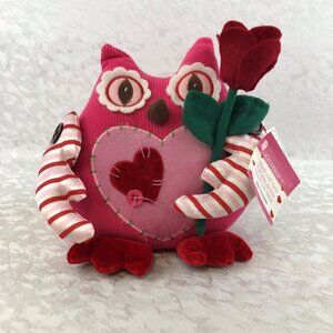 Celebrate It Valentine Plush Pink Owl Boutique Décor with a Red Felt Rose NWT